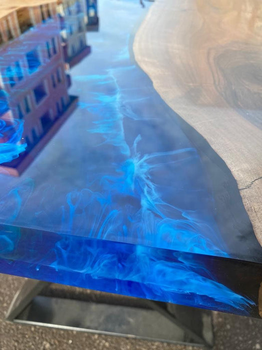 Live Edge Table, Blue Epoxy Table, Custom 72” x 30” Walnut Blue Table, Epoxy River Dining Table, Epoxy Resin Table, Custom Order for Cheryl