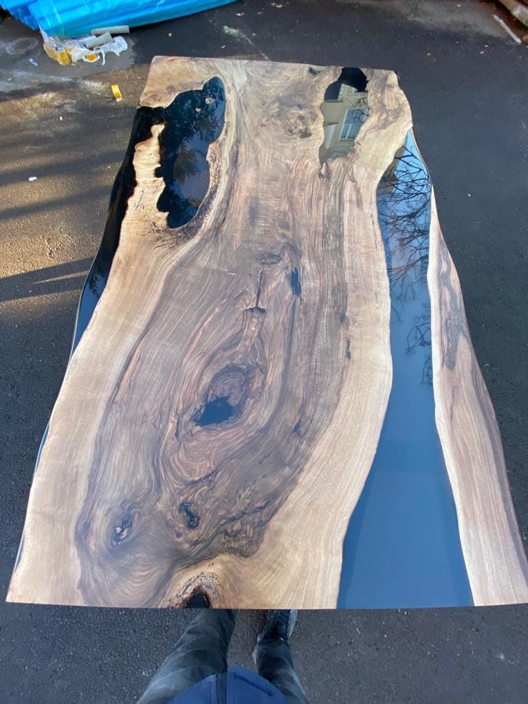 Walnut Dining Table, Custom 72” x 42” Walnut Black Epoxy Table, Wooden Table, Live Edge Table, Custom Order for Robert