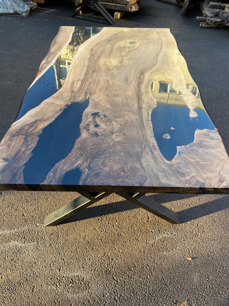 Walnut Dining Table, Custom 72” x 42” Walnut Black Epoxy Table, Wooden Table, Live Edge Table, Custom Order for Robert