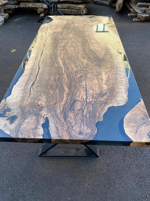 Walnut Dining Table, Live Edge Table, River Table, Custom 78” x 36” Walnut Smokey Gray Table, Epoxy Dining Table, Custom Order for Rumana
