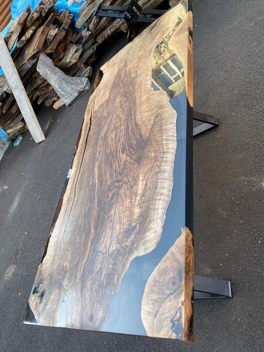 Walnut Dining Table, Live Edge Table, River Table, Custom 78” x 36” Walnut Smokey Gray Table, Epoxy Dining Table, Custom Order for Rumana