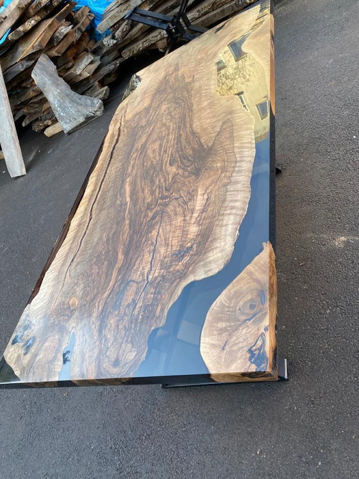 Walnut Dining Table, Live Edge Table, River Table, Custom 78” x 36” Walnut Smokey Gray Table, Epoxy Dining Table, Custom Order for Rumana