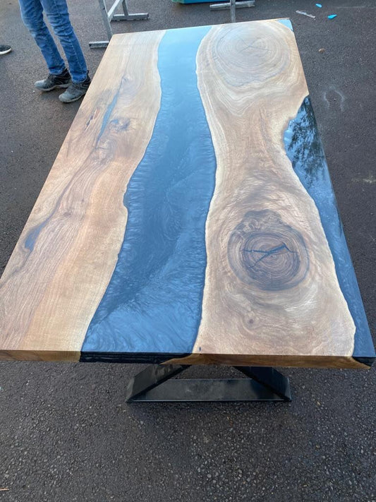 Walnut Dining Table, Clear Epoxy Table, Custom 60" x 30"  Walnut Wood Metallic Gray Epoxy Table, Custom Order for Alexis L