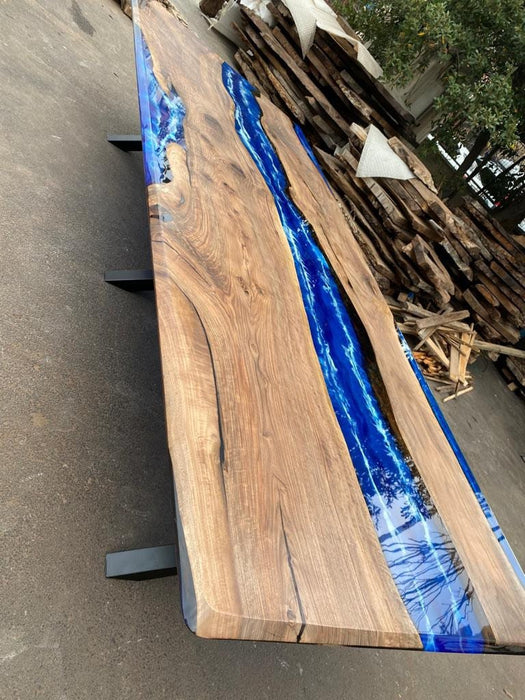 Handmade Epoxy Table, Live Edge Table, Custom 156” x 65” Walnut Blue Table, Epoxy River Dining Table (1 of 3), Order for Karin and Dave