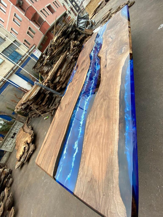 Handmade Epoxy Table, Live Edge Table, Custom 156” x 65” Walnut Blue Table, Epoxy River Dining Table (1 of 3), Order for Karin and Dave