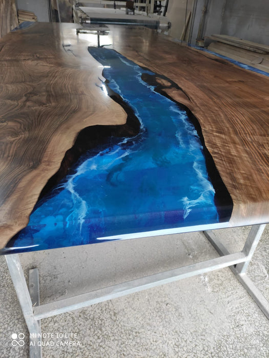 Live Edge Table, River Table, Custom 156” x 65” Walnut Blue Epoxy Table, Epoxy River Dining Table (2 of 3), Custom Order for Karin and Dave