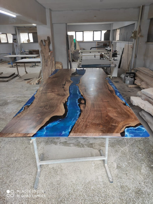 Live Edge Table, River Table, Custom 156” x 65” Walnut Blue Epoxy Table, Epoxy River Dining Table (2 of 3), Custom Order for Karin and Dave