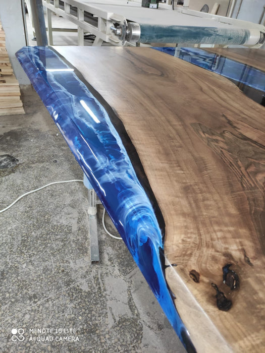 Live Edge Table, River Table, Custom 156” x 65” Walnut Blue Epoxy Table, Epoxy River Dining Table (2 of 3), Custom Order for Karin and Dave