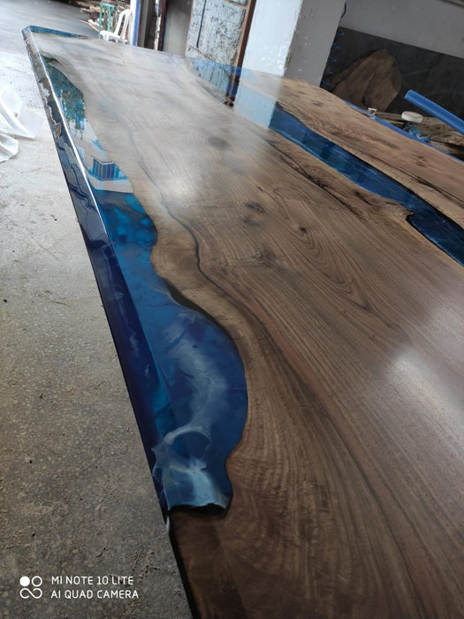 Live Edge Table, River Table, Custom 156” x 65” Walnut Blue Epoxy Table, Epoxy River Dining Table (2 of 3), Custom Order for Karin and Dave