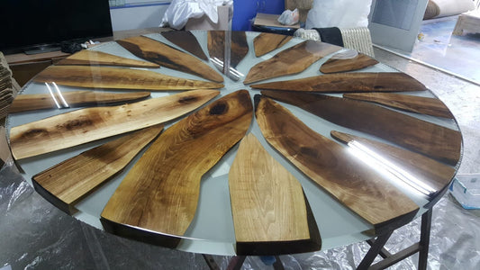 Epoxy Round Dining Table, Handmade Epoxy Table, Custom 78” Diameter Round Walnut Table, Shiny Clear Epoxy Dining Table, Order for Doris