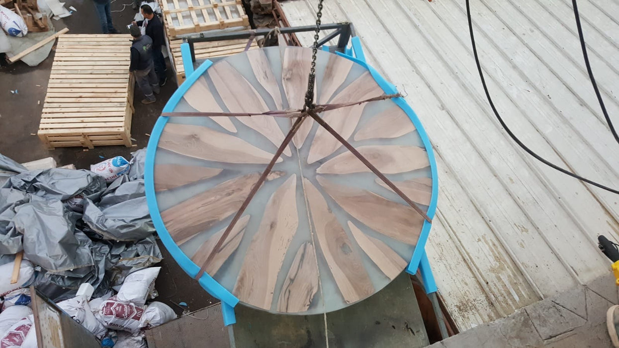 Epoxy Round Dining Table, Handmade Epoxy Table, Custom 78” Diameter Round Walnut Table, Shiny Clear Epoxy Dining Table, Order for Doris