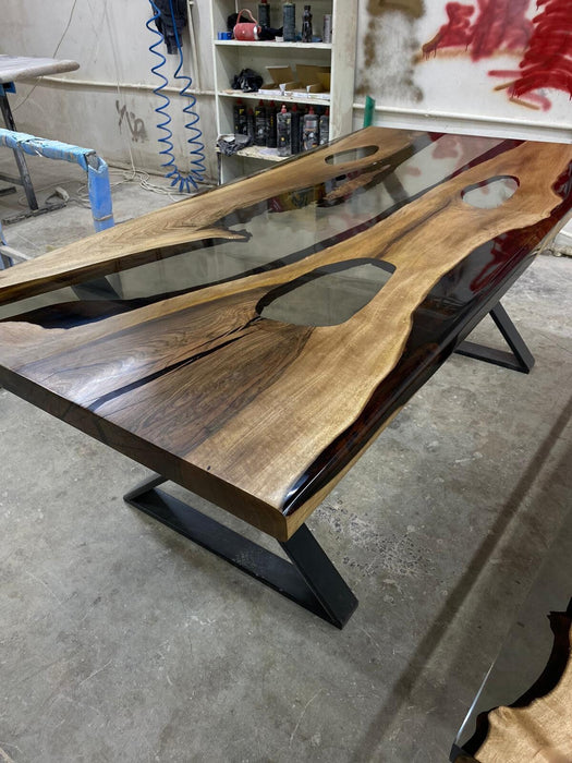 Handmade Epoxy Table, Custom 72” x 36” Walnut Smokey Gray Table, Epoxy Dining Table, River Table, Custom  Order with Bench for Jasmine G