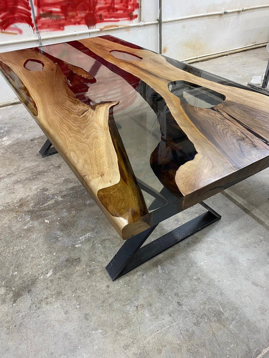 Handmade Epoxy Table, Custom 72” x 36” Walnut Smokey Gray Table, Epoxy Dining Table, River Table, Custom  Order with Bench for Jasmine G