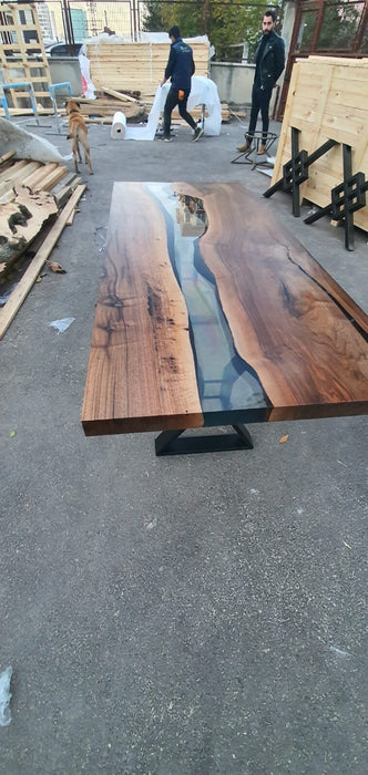 Handmade Epoxy Table, Custom 64” x 28” Walnut Wood Smokey Color Table, Epoxy River Table, Live Edge Table, Custom Order for Kim