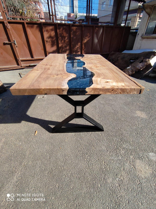 Poplar Dining Table, Clear Epoxy Table, River Table, Custom 54” x 36” Poplar Wood Metallic Black Table, Custom Order for Jeffrey
