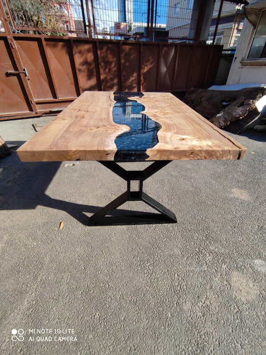 Poplar Dining Table, Clear Epoxy Table, River Table, Custom 54” x 36” Poplar Wood Metallic Black Table, Custom Order for Jeffrey