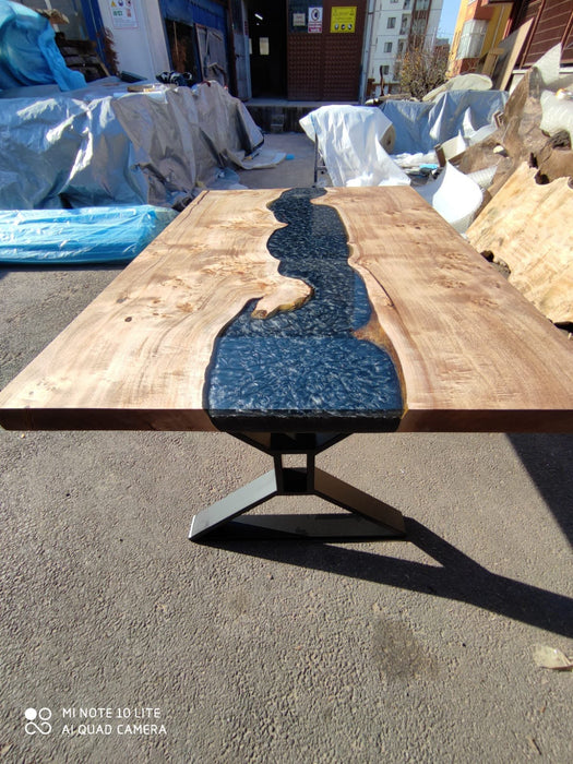 Poplar Dining Table, Clear Epoxy Table, River Table, Custom 54” x 36” Poplar Wood Metallic Black Table, Custom Order for Jeffrey