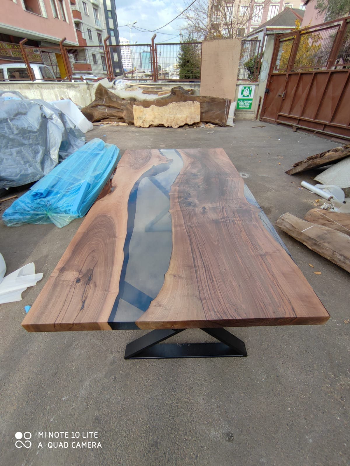 Custom 72” x 38” Walnut Smoke Gray Epoxy River Table Order for Leahnna