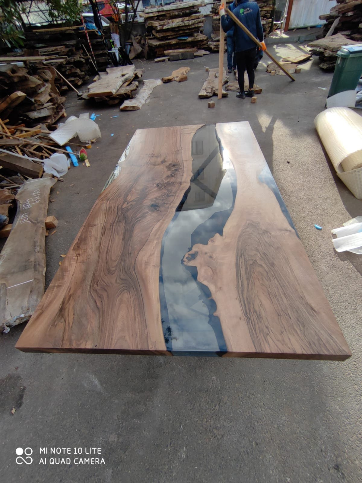 Custom 72” x 38” Walnut Smoke Gray Epoxy River Table Order for Leahnna