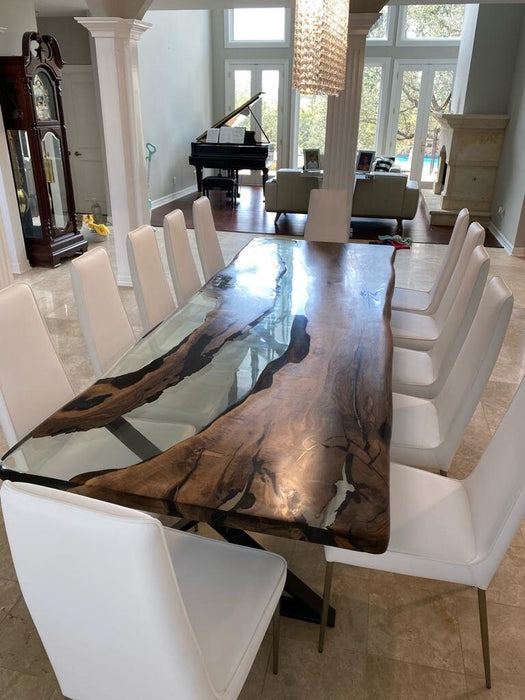 Epoxy Dining Table, Custom 115” x 40” Walnut Table, Clear Epoxy Table, River Table, Live Edge Table, Custom Order for Raj