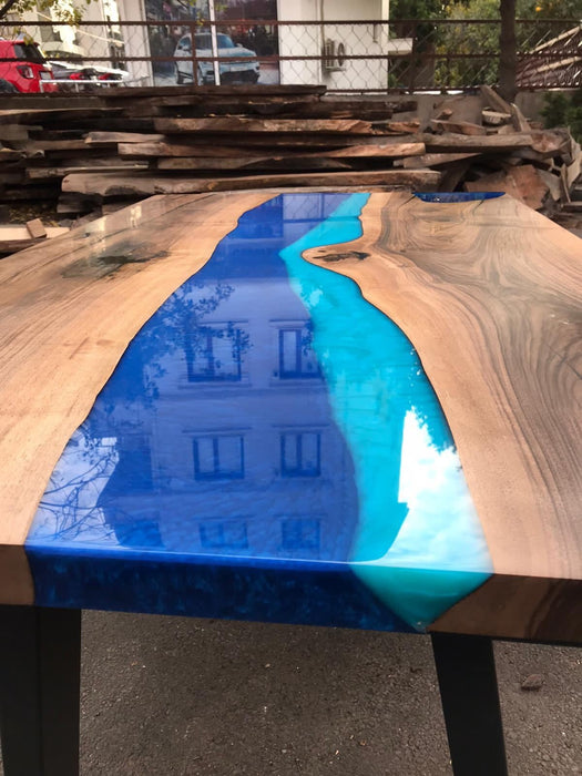 Live Edge Table, Epoxy Resin Table, River Table, Custom 60” x 36” Walnut Blue Table, Turquoise Epoxy River Dining Table, Order for Carol C