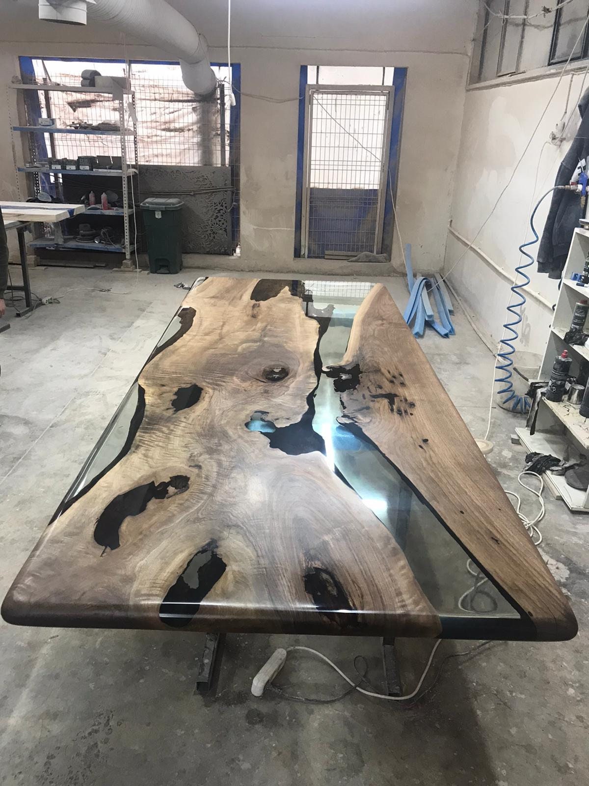 Hanmade Epoxy Table, Epoxy Resin Table, Custom 108” x 43” Clear Table, Epoxy Walnut Dining Table, Ultra Clear Epoxy Table Order