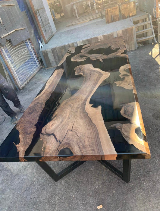 Walnut Dining Table, Epoxy Dining Table, Epoxy Resin Table, Custom 120" x 48" Walnut Black Table, Epoxy River Table Order for Bhani