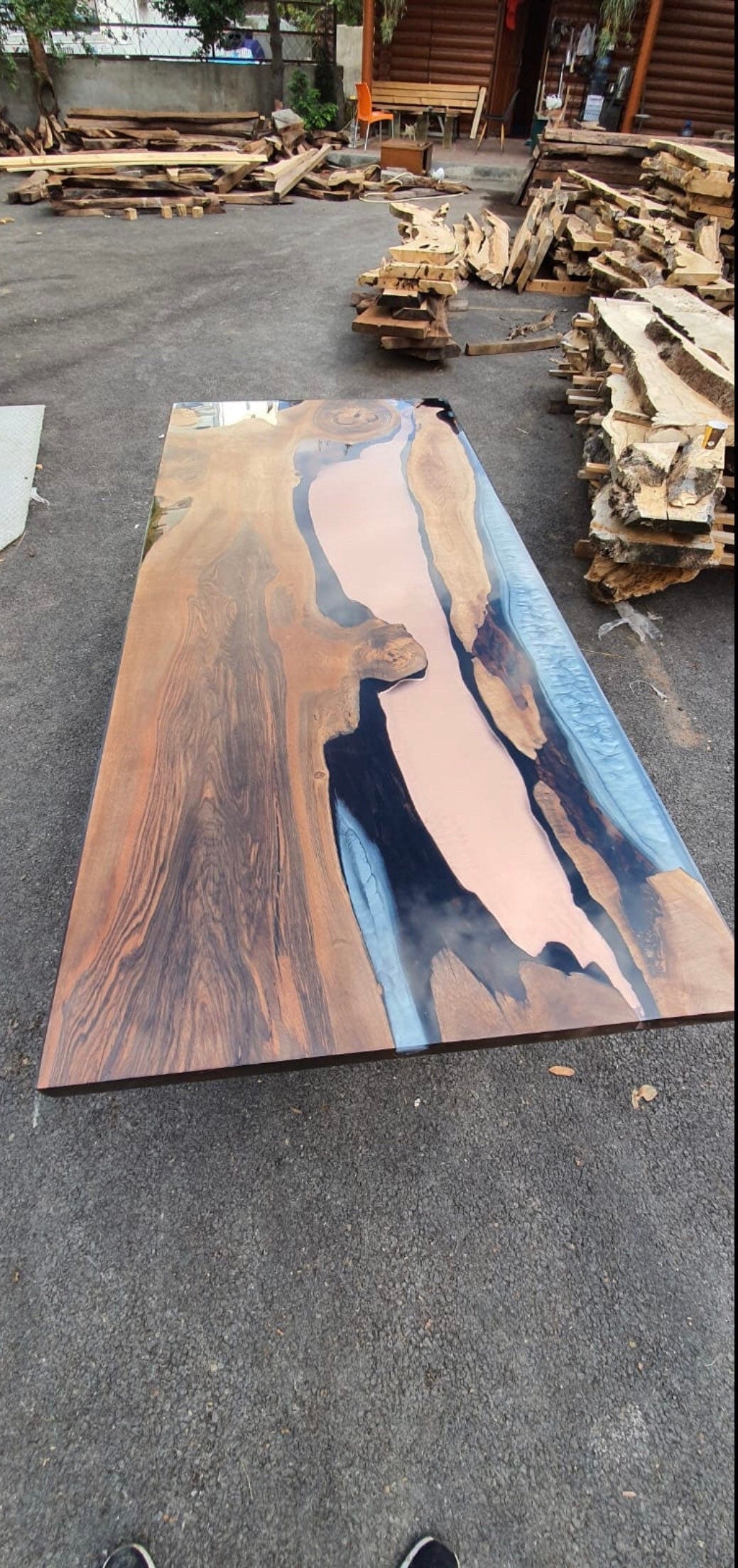 Live Edge Table, River Table, Custom 84” x 36” Walnut Gray Table and Copper Table, Epoxy Dining Table, Epoxy Resin Table, Custom  for Katie