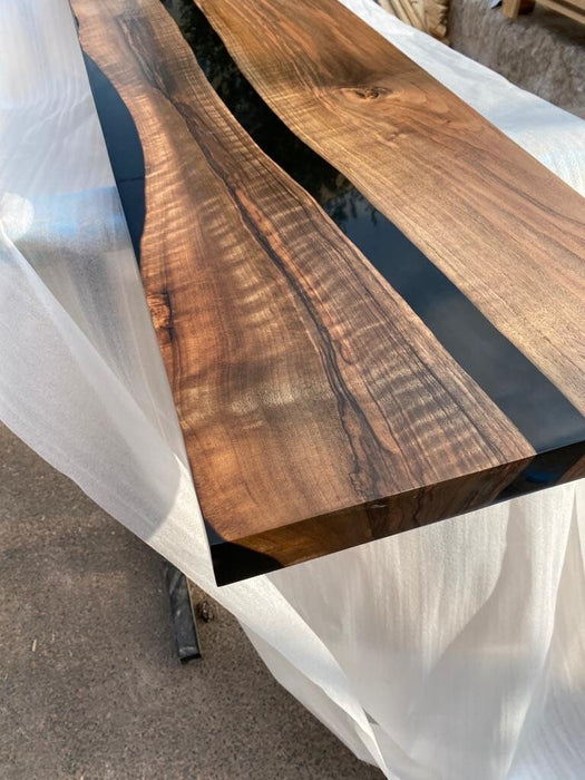 Walnut Table, Custom 84” x 16” Walnut Black Sofa, Epoxy Resin Table, Epoxy Sofa Table for Marianne