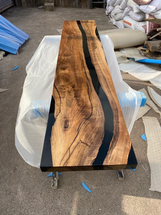 Walnut Table, Custom 84” x 16” Walnut Black Sofa, Epoxy Resin Table, Epoxy Sofa Table for Marianne