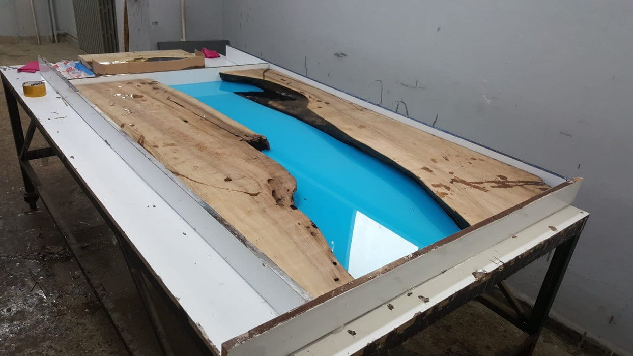 Handmade Epoxy Table, Custom 60” x 36” Walnut Sky Blue Table, Epoxy River Dining Table, Live Edge Table, Wooden Table, Order for Corey