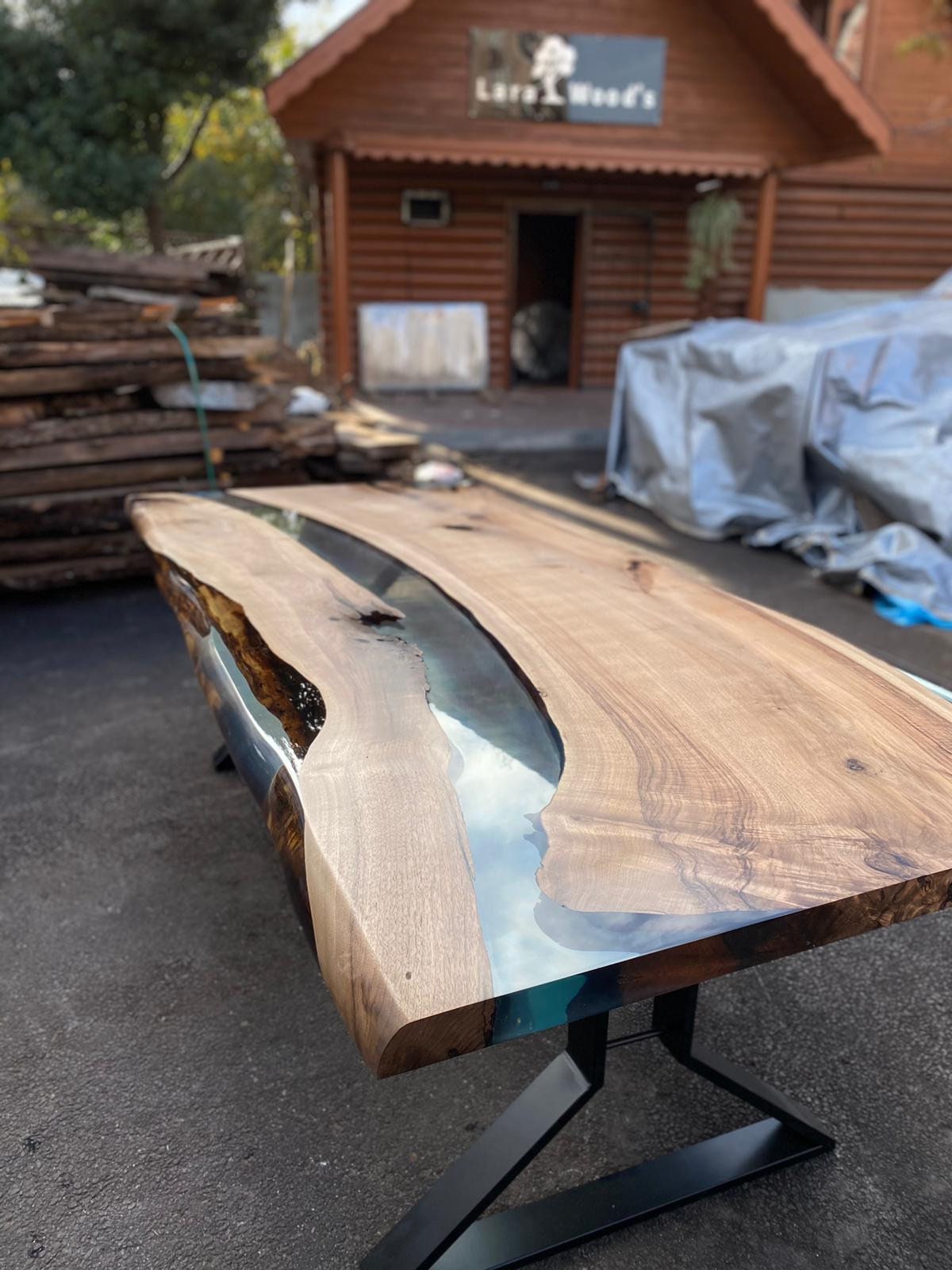 Epoxy Table, Walnut Dining Table, Live Edge Table, Epoxy Resin Table, Custom 96” x 44” Walnut Table, Epoxy Table Order for Sue & Vinny