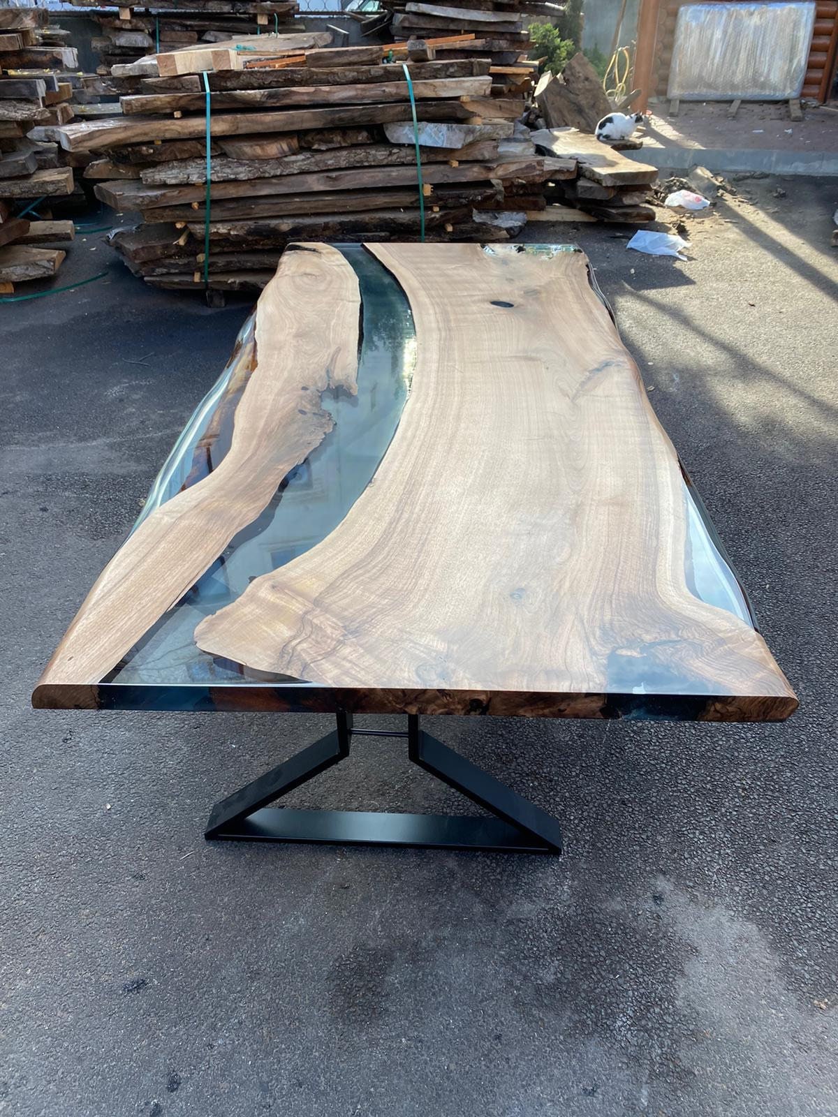 Epoxy Table, Walnut Dining Table, Live Edge Table, Epoxy Resin Table, Custom 96” x 44” Walnut Table, Epoxy Table Order for Sue & Vinny