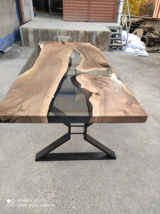 Handmade Epoxy Table, Custom 200cm x 90cm Walnut Smokey Gray Table, Epoxy River Dining Table, Wooden Table, Custom Order for Lee & Anne