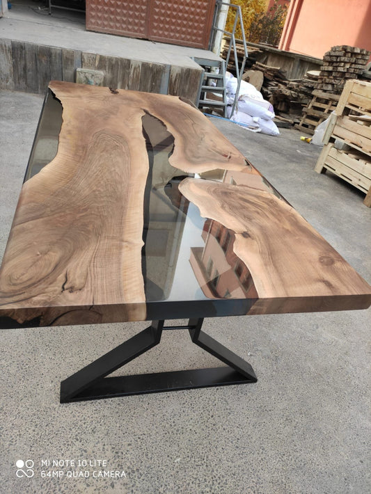 Handmade Epoxy Table, Custom 200cm x 90cm Walnut Smokey Gray Table, Epoxy River Dining Table, Wooden Table, Custom Order for Lee & Anne