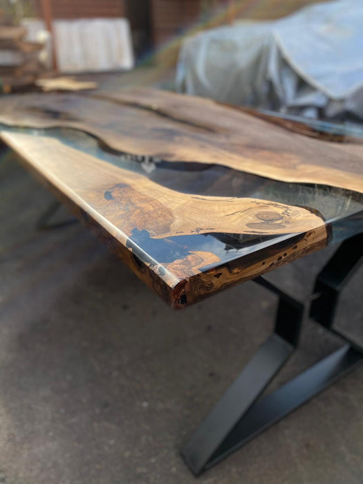 Walnut Dining Table, Live Edge Table, Epoxy Resin Table, Custom 84” x 45” Clear Epoxy Table, Walnut Epoxy Resin Table, Order for Emily M