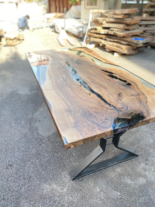 Walnut Dining Table, Live Edge Table, Epoxy Resin Table, Custom 84” x 45” Clear Epoxy Table, Walnut Epoxy Resin Table, Order for Emily M