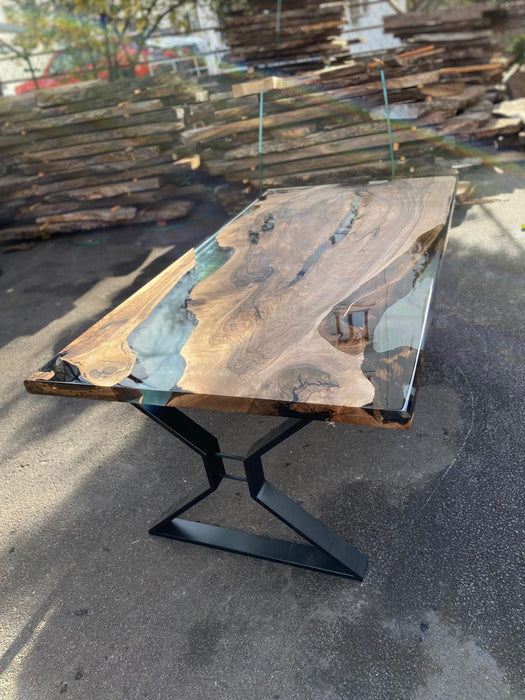 Walnut Dining Table, Live Edge Table, Epoxy Resin Table, Custom 84” x 45” Clear Epoxy Table, Walnut Epoxy Resin Table, Order for Emily M