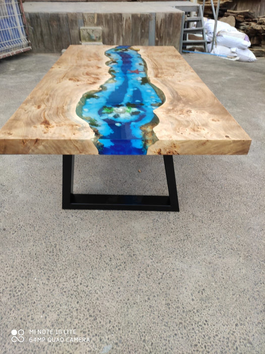 Epoxy Dining Table, Epoxy Table, Poplar Ocean Aquarium  Blue, Turquoise White Epoxy River Dining Table, Custom 60” x 30” Order for Stacey