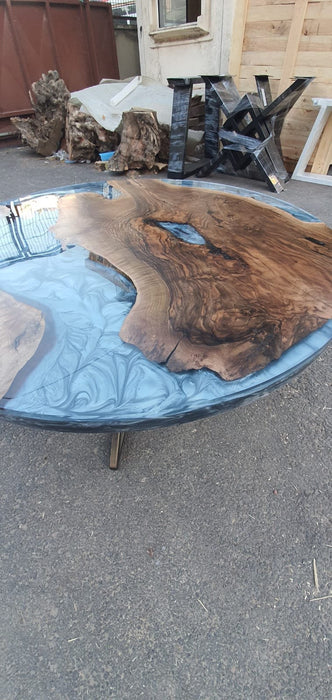 Round Dining Table, Epoxy Coffee Table, Custom 38” Diameter Round Table, Walnut Wood Metallic Grayish Table, Epoxy Table Order for Carolyn K