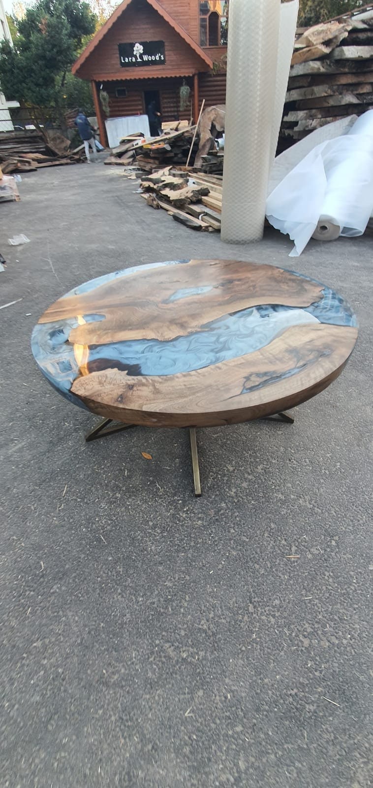 Round Dining Table, Epoxy Coffee Table, Custom 38” Diameter Round Table, Walnut Wood Metallic Grayish Table, Epoxy Table Order for Carolyn K