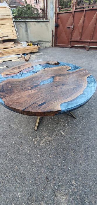 Round Dining Table, Epoxy Coffee Table, Custom 38” Diameter Round Table, Walnut Wood Metallic Grayish Table, Epoxy Table Order for Carolyn K