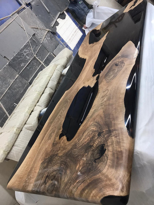 Epoxy Resin River Table, Custom 96” x 40” Walnut Black Table, Epoxy River Dining Table, Handmade Epoxy Table, Custom Order for Kevon B