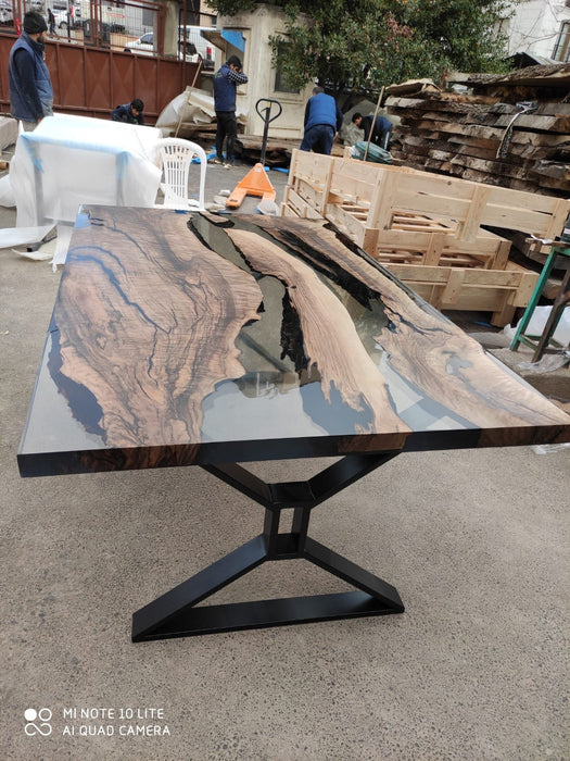 Walnut Dining Table, Live Edge Table, Custom 76” x 46” Walnut Smokey Gray Table, Epoxy Resin River Dining Table, Custom Order for Jeannine