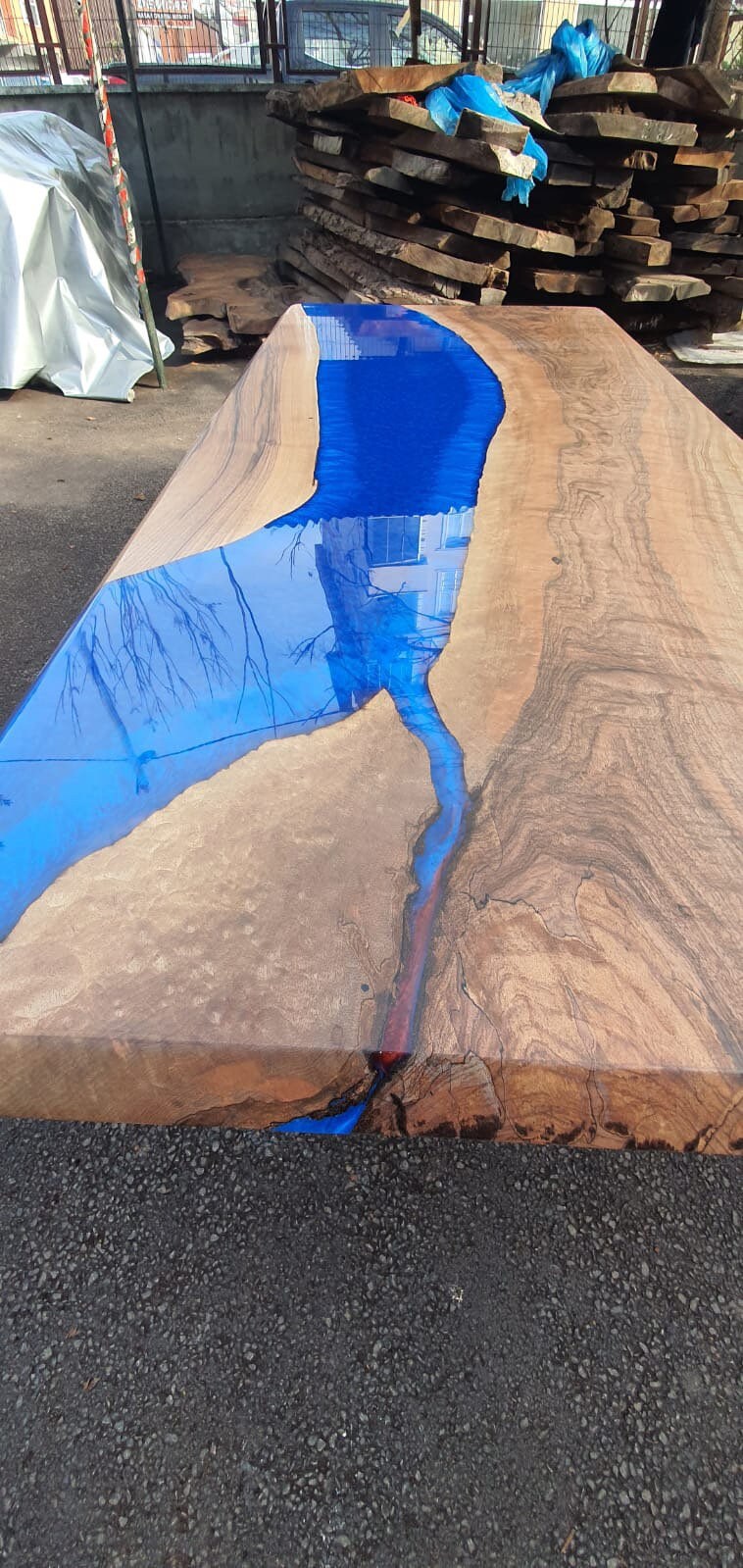 Custom 70” x 30” Walnut Blue and Red Epoxy River Dining Table, Live Edge Dining Table, Walnut Resin Table, Living Room Table for Justin J