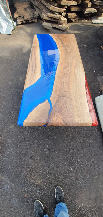 Custom 70” x 30” Walnut Blue and Red Epoxy River Dining Table, Live Edge Dining Table, Walnut Resin Table, Living Room Table for Justin J