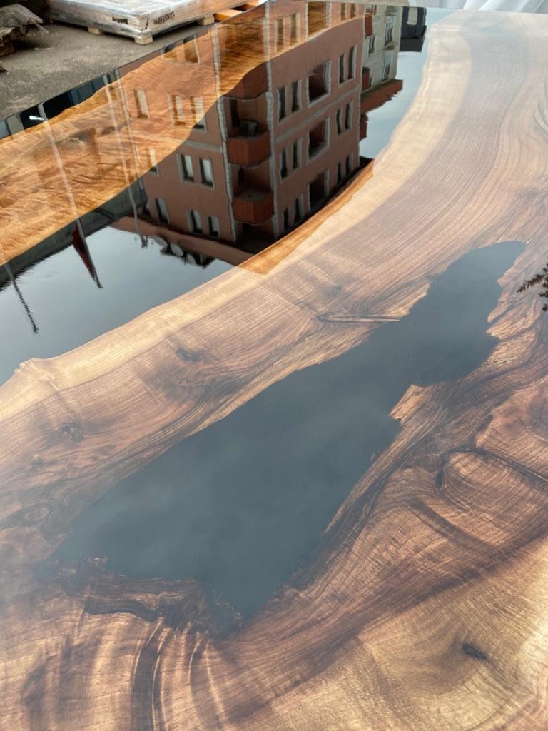 Live Edge Table, Epoxy Resin Table, Epoxy Dining Table, Custom 78" x 40" Walnut Black Epoxy Table, River Table, Custom Order for Emily G