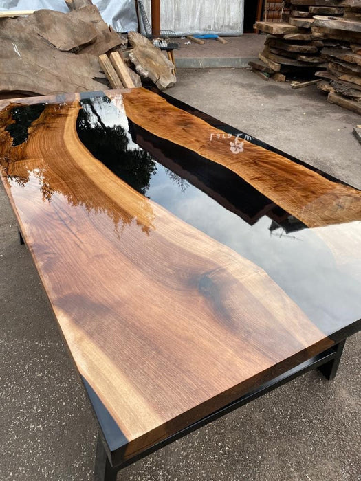 Live Edge Table, Epoxy Resin Table, Epoxy Dining Table, Custom 78" x 40" Walnut Black Epoxy Table, River Table, Custom Order for Emily G