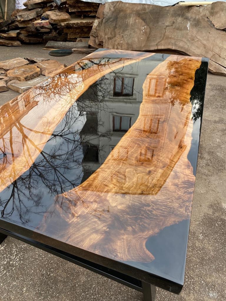 Live Edge Table, Epoxy Resin Table, Epoxy Dining Table, Custom 78" x 40" Walnut Black Epoxy Table, River Table, Custom Order for Emily G