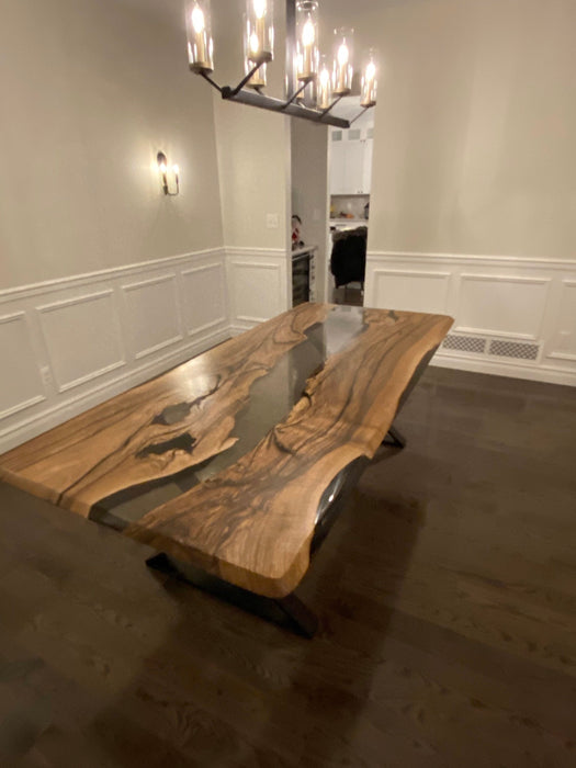 Handmade Epoxy Table, Clear Epoxy Table, Custom 96” x 42” Walnut Smoke Gray Table, Epoxy River Table, Custom Order for Daniella S